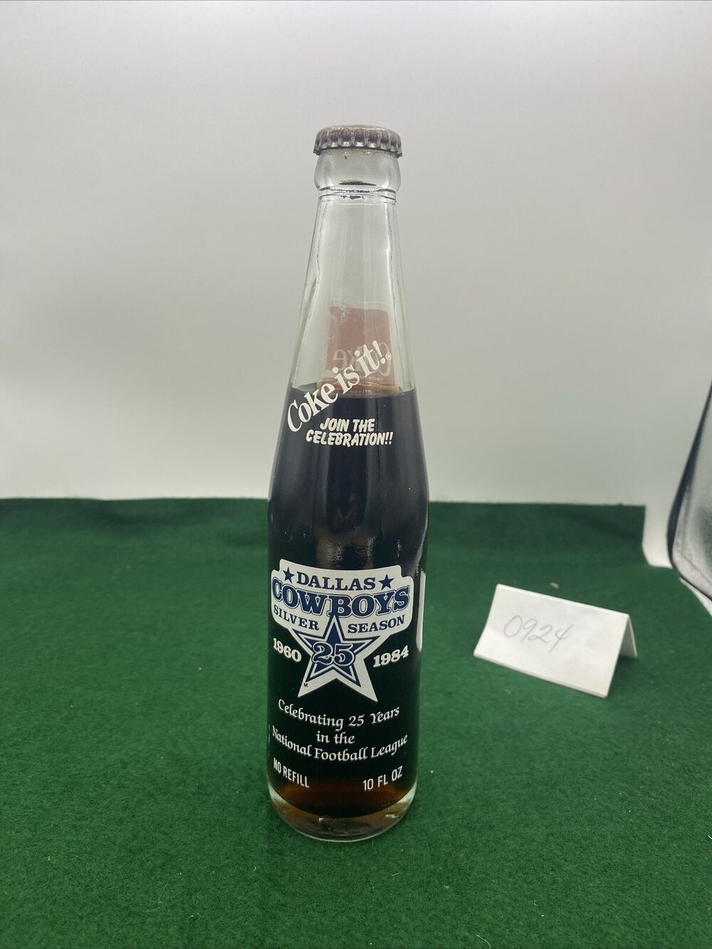 VTG Coca Cola Coke Dallas Cowboys 1960/1984 Silver Season 10oz Unopened Bottle